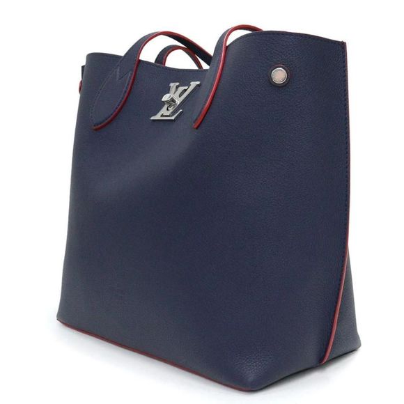 Louis Vuitton LockMe Go Tote Bag Grain Calf Leather Marine Rouge Navy - Picture 4 of 10